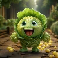 AI generated 3d cartoon cabbage vegetable photo