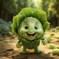 AI generated 3d cartoon cabbage vegetable photo