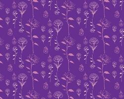 Hand-Drawn Purple Floral Pattern with White and Pink Flowers vector