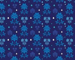 Blue Floral Pattern with Raindrops on Dark Background vector