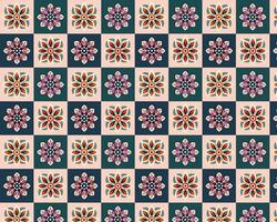 Geometric Pink and Blue Floral Tile Pattern Background vector