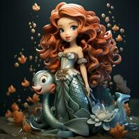 AI generated 3D cartoon mermaid photo