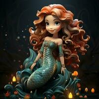 AI generated 3D cartoon mermaid photo