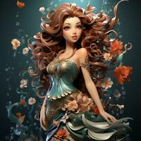 AI generated 3D cartoon mermaid photo