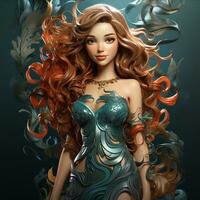 AI generated 3D cartoon mermaid photo