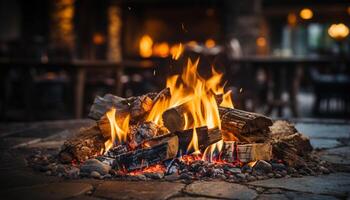 AI generated Cozy wood burning stove warms up living room in winter generated by AI photo