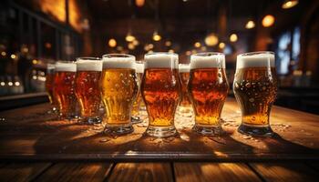 AI generated A frothy pint of dark stout, poured at the bar generative AI photo