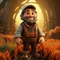 AI generated 3D cartoon of a farmer photo