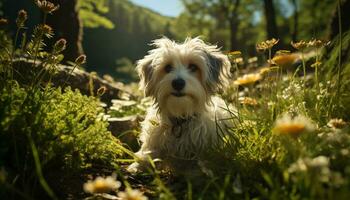 AI generated Cute puppy sitting outdoors, looking at camera with focused gaze generated by AI photo