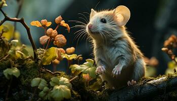 AI generated Cute small mammal eating fruit on green grass outdoors generated by AI photo