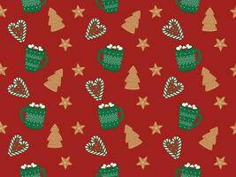 Christmas pattern with mugs and gingerbreads vector