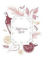 Cover for mulled wine recipe. Set of spices for mulled wine packaging design in freehand drawing style. Label or box of red wine color. vector