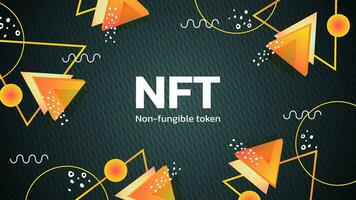 Vector illustration of digital NFT tokens in Memphis style. Banner for website and news non-fungible coins