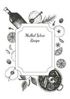 cover for mulled wine recipe. Set of spices for mulled wine packaging design in freehand drawing style. Label or box black and white. vector