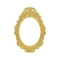 Golden frame with a luxurious floral ornament. Round oval wooden frame, icon with space for text. vector