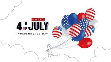 Boy with balloons Independence day banner with balloons with American flag design in honor of 4th of July. vector