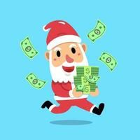 Vector cartoon happy christmas santa claus with money