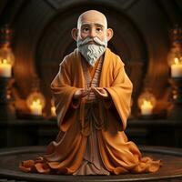 AI generated 3D cartoon of a monk photo