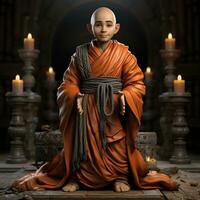 AI generated 3D cartoon of a monk photo