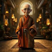 AI generated 3D cartoon of a monk photo