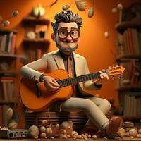 ai generado 3d dibujos animados de un músico foto