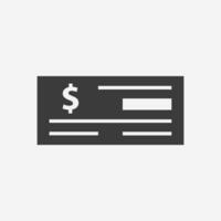 Cheque icon vector. bank checkbook, dollar, money, financial check symbol vector