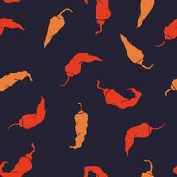 Chili pepper seamless pattern, bright pattern on dark background spices for kitchen or fabric vector