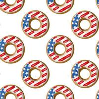 Seamless Independence Day pattern with donuts with American flag pattern in honor of 4th of July. Volumetric symmetrical 3D donuts vector