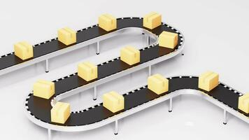 scatole su il trasportatore cintura, la logistica mezzi di trasporto concetto, 3d resa. video