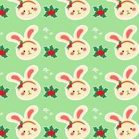 Cute christmas pattern features playful bunnies, festive Christmas trees, and cheerful snowflakes on a lush green background. vector