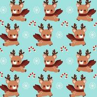 Cute Reindeer Snowflake Candy Cane Pattern. Cute pattern features cute reindeer, snowflakes, and candy canes on a blue background. vector