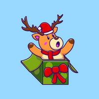 Cute Deer In Gift Box Cartoon Vector Icons Illustration. Flat Cartoon Concept. Suitable for any creative project.