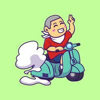 Cute Boy Riding Scooter Cartoon Vector Icons Illustration. Flat Cartoon Concept. Suitable for any creative project.