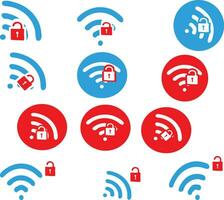 conjunto de icono rojo azul Wifi con desconectar no trabajando icono vector