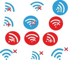 set of icon red blue Wifi with  disconnect not working Icon Vector