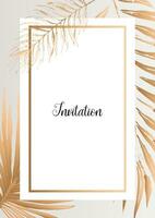 Tropical floral frame golden elegant design. Botanical composition for the design of wedding invitations. copy space. Botanical frame for design cards and covers. vector