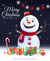 alegre Navidad póster modelo con 3d representación monigote de nieve con Navidad elementos psd