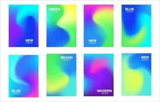 Rainbow Fluid gradient posters in Minimal style with text. Green and blue waves abstract vector