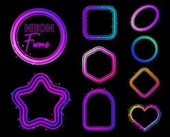 Set of glowing neon frame and forms in the light style. Set of gradient illuminate shapes design vector