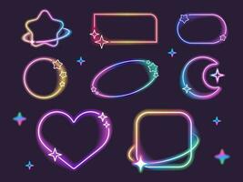 Collection of glowing neon frame light style. Set of gradient illuminate frames design vector