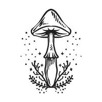 Mushroom vector art illustration black and white