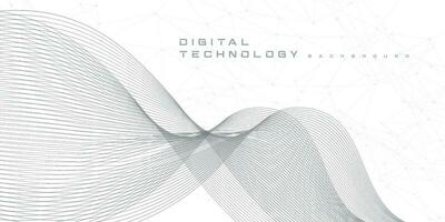 Abstract digital technology hi tech futuristic grey white background, cyber information communication, innovation future tech data, internet network connection, Ai big data lines dots, circuit vector