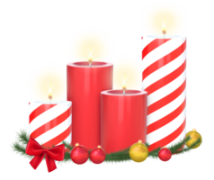 3D Rendering Christmas Candles With Red Bow And Christmas Mistletoe png