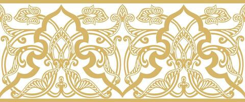 Vector seamless golden oriental ornament. Endless Arabic patterned border, frame. Persian painting.
