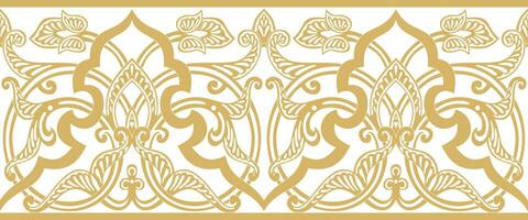 Vector seamless golden oriental ornament. Endless Arabic patterned border, frame. Persian painting.