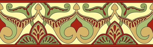 Vector colored seamless oriental national ornament. Endless ethnic floral border, arab peoples frame. Persian painting