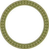 Vector round gold and green Indian national ornament. Ethnic plant circle, border. Frame, flower ring. Poppies and leaves