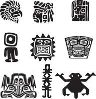 vector monocromo conjunto de nativo americano indio nacional simbolos étnico redondo adornos de el pueblos de America, azteca, maya, incas, Perú, Brasil, México, Honduras, Guatemala