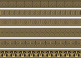 Set of vector seamless greek classic ornament. Pattern for a border and a frame. Ancient Greece and the Roman Empire. Endless golden with black meander