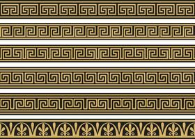 Set of vector seamless greek classic ornament. Pattern for a border and a frame. Ancient Greece and the Roman Empire. Endless golden with black meander